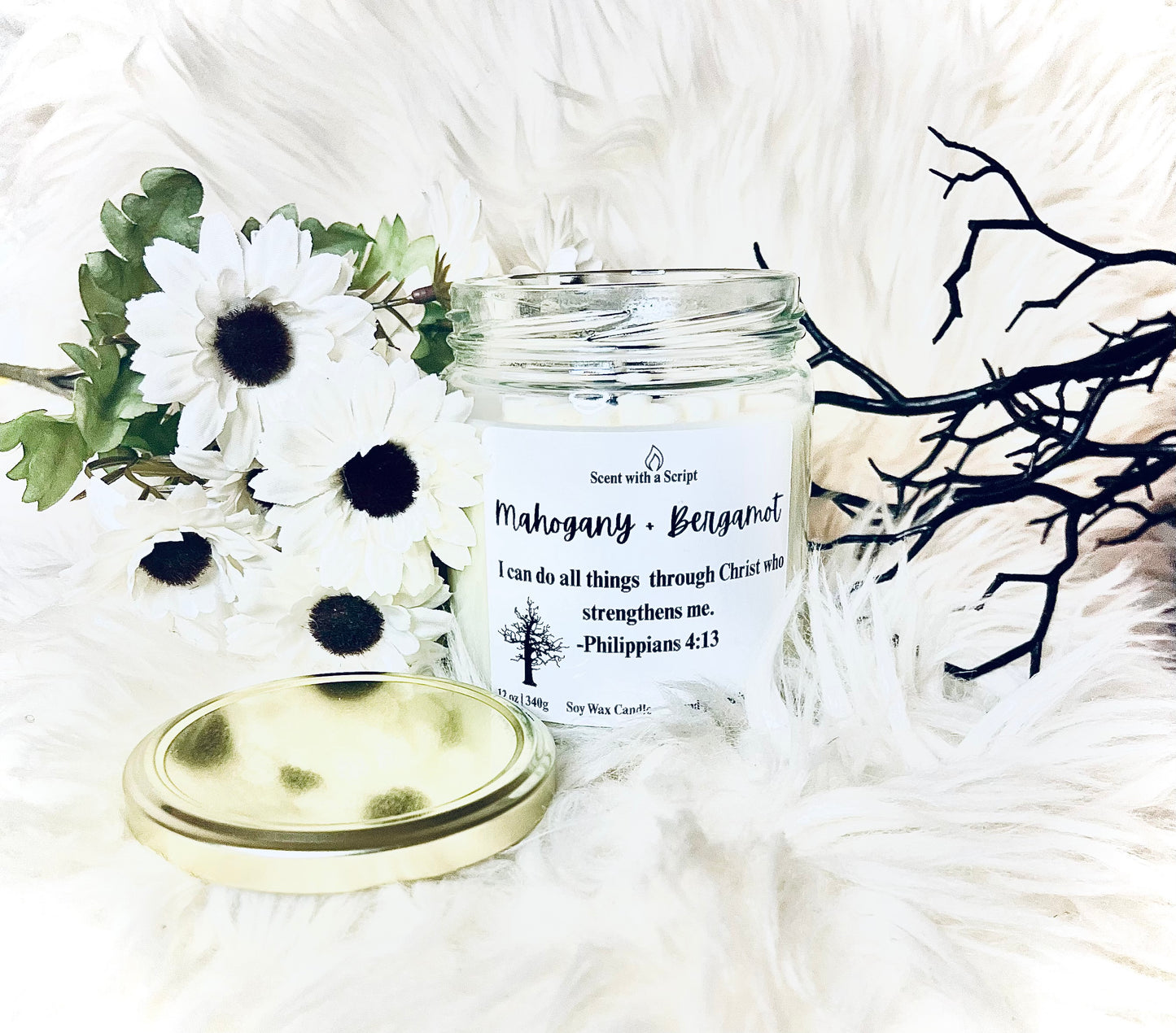 Mahogany Bergamot 12oz | 340g Soy Wax Candle Philippians 4:13