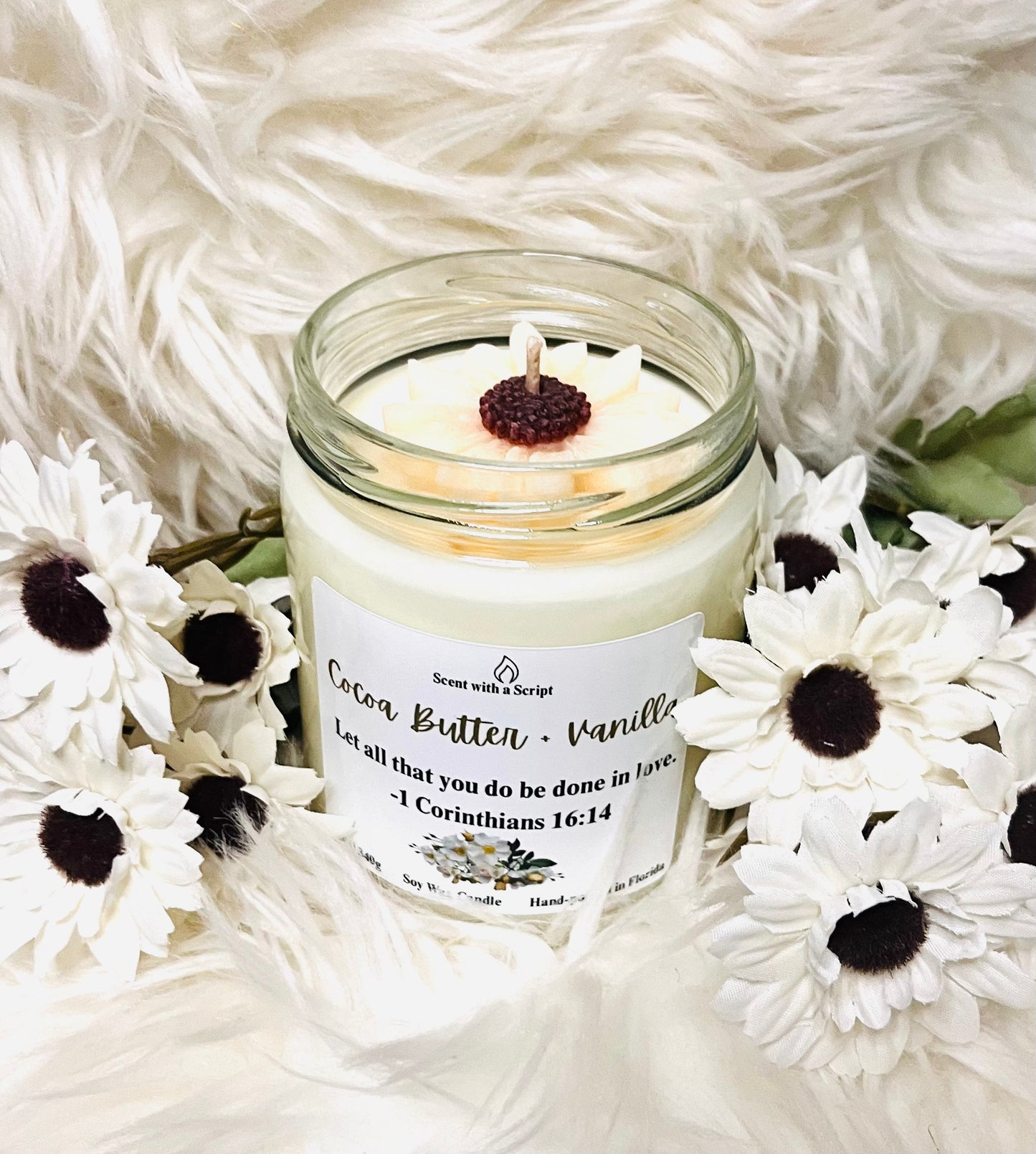 Cocoa Butter Vanilla 12oz|340g Soy Candle | Faith-Based Cozy Candle | Handmade Christian Gift