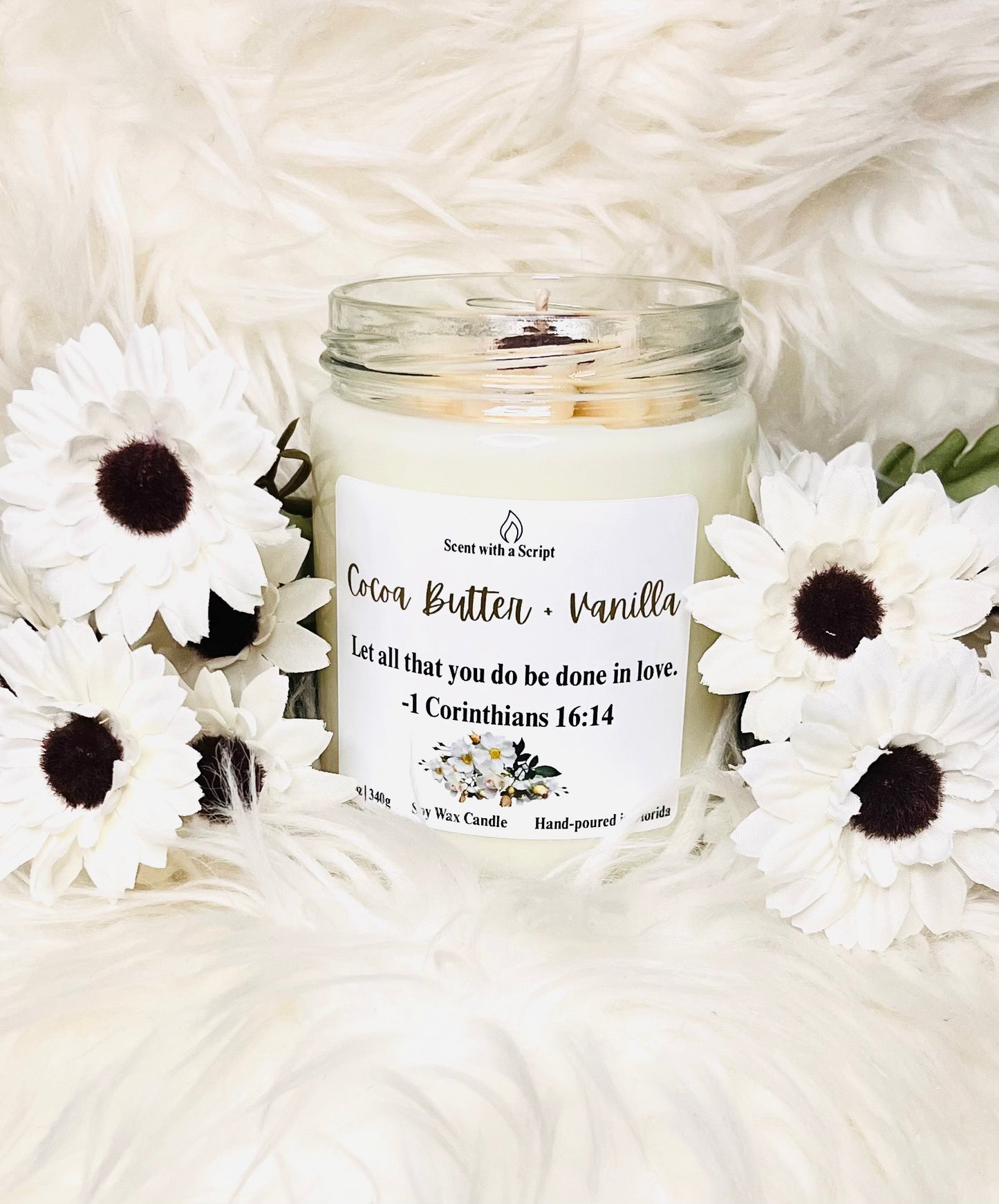 Cocoa Butter Vanilla 12oz|340g Soy Candle | Faith-Based Cozy Candle | Handmade Christian Gift