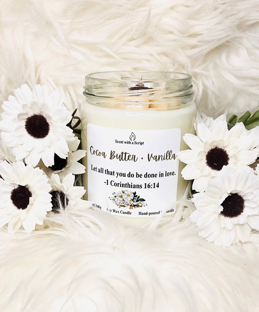 Cocoa Butter Vanilla 12oz|340g Soy Candle | Faith-Based Cozy Candle | Handmade Christian Gift