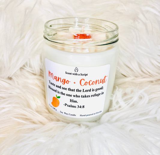 Mango Coconut 12oz | 340g  Soy Wax Candle Psalms 34:8