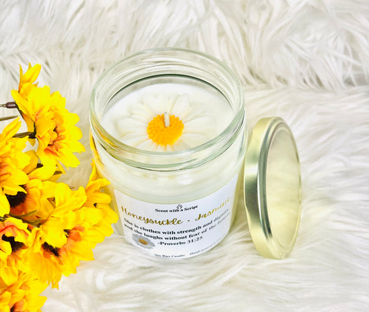 Honeysuckle Jasmine 12oz|340g Soy Candle | Faith-Inspired Floral Candle | Bible Verse Gift